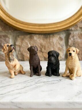 Vintage Dog Figurine Lot - 3 Sandicast Sandra Brue + 1 Bloodhound AS IS